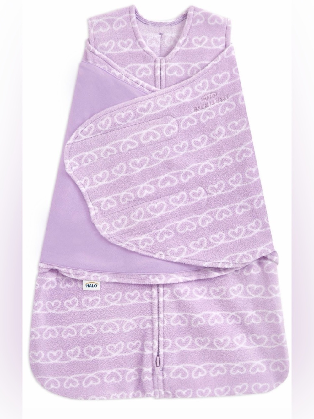 Halo Newborn 0-3 Months Swaddle Micro-Fleece TOG 3.0 Purple, White Hearts 💟
